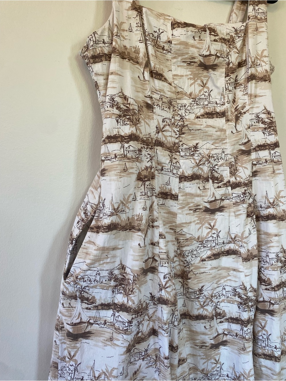 Abercrombie & Fitch The Mila Stretch Midi Dress w/ Tropical Light Brown Pattern - Picture 7 of 11